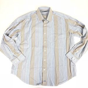 Johnston & Murphy Striped Button Down Shirt - Blue, White, Tan